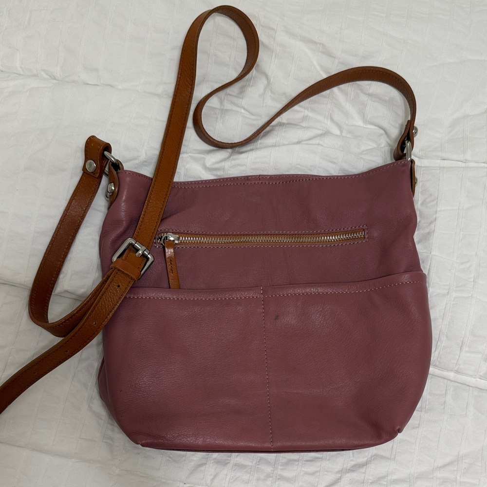 Valentina Mauve Crossbody Bag with Tan Strap